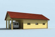 G210 garaż dwustanowiskowy z pomieszczeniami gospodarczymi i wiatą