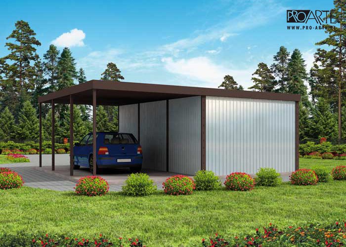 GB3 projekt garażu jednostanowiskowego z wiatą