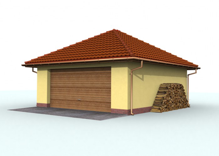G61 szkielet drewniany garaż dwustanowiskowy z pomieszczeniem gospodarczym