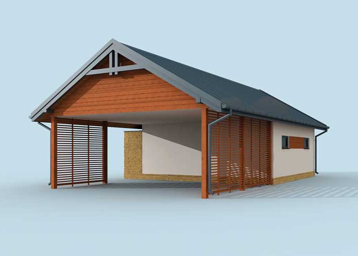 G282 szkielet drewniany garaż z wiatą i pomieszczeniami gospodarczymi