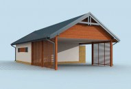 G282 szkielet drewniany garaż z wiatą i pomieszczeniami gospodarczymi
