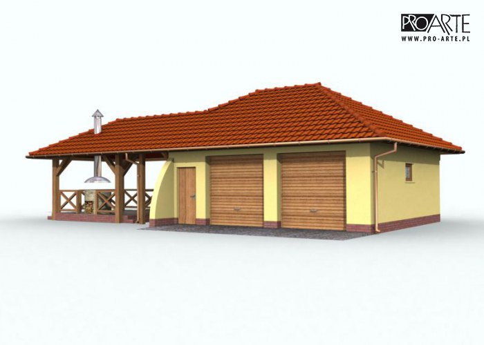 G54 garaż dwustanowiskowy z pomieszczeniem gospodarczym i składem na drewno kominkowe