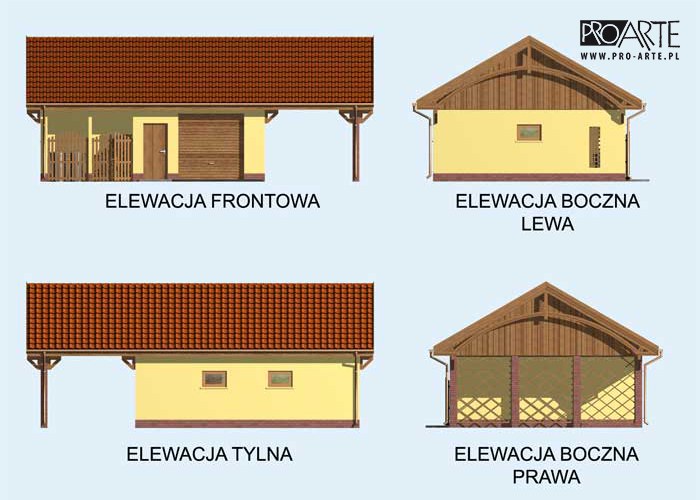 G118 garaż dwustanowiskowy z wiatą i pomieszczeniem gospodarczym