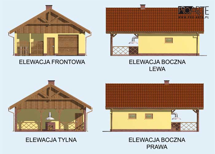 G121 garaż jednostanowiskowy z werandą i pomieszczeniem gospodarczym