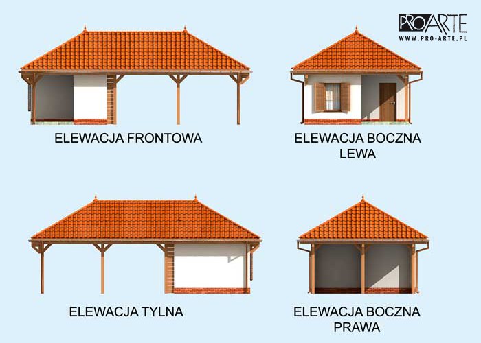 G239 wiata garażowa dwustanowiskowa z pomieszczeniem gospodarczym