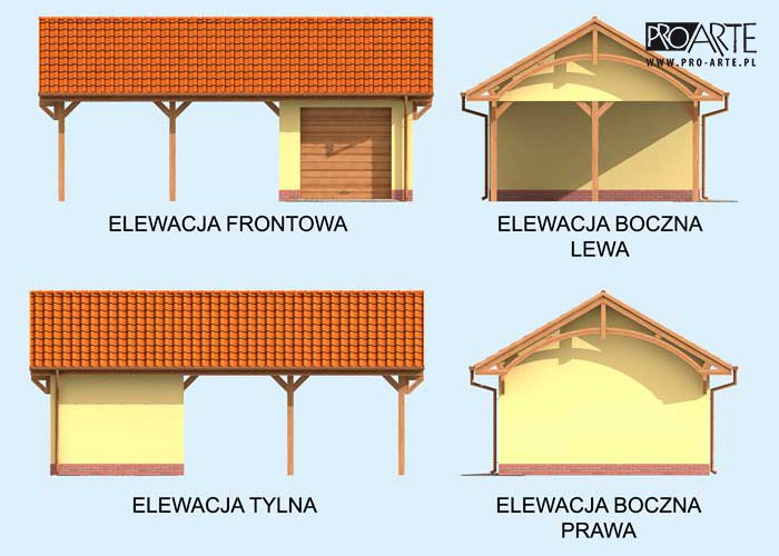 G244 garaż jednostanowiskowy z wiatą dwustanowiskową