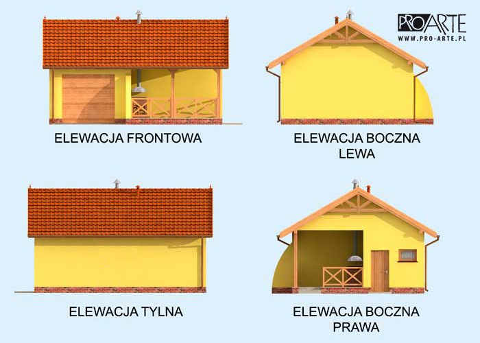 G264 garaż jednostanowiskowy z pomieszczeniem gospodarczym i werandą