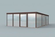 GB7 projekt garażu blaszanego dwustanowiskowego z pomieszczeniem gospodarczym