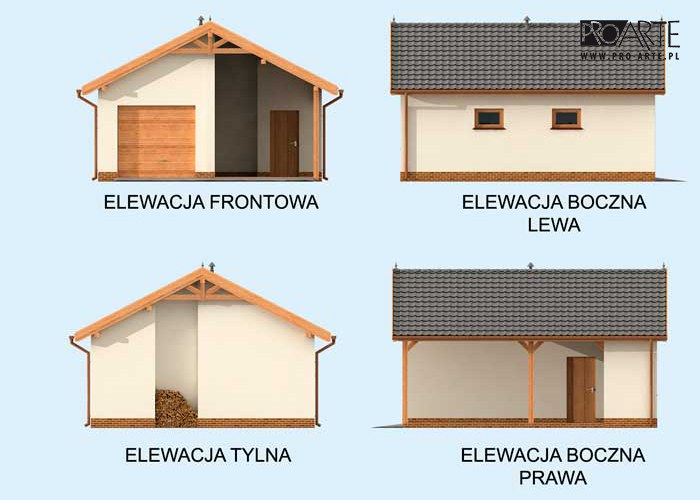 G31m garaż jednostanowiskowy z wiatą i pomieszczeniem gospodarczym