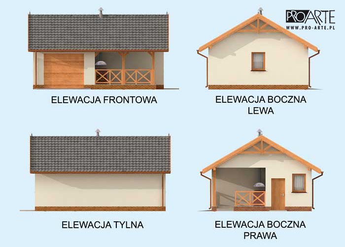 G264A garaż jednostanowiskowy z pomieszczeniem gospodarczym i werandą