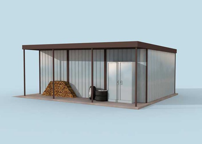 GB10 projekt garażu blaszanego jednostanowiskowego z wiatą