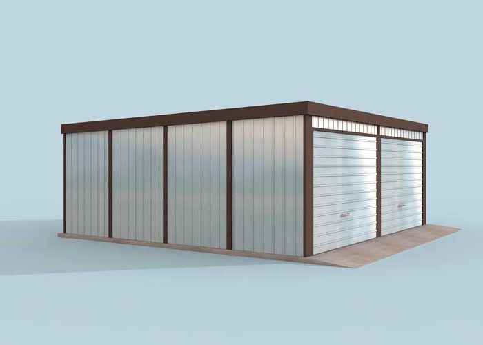 GB26 projekt garażu blaszanego dwustanowiskowego z pomieszczeniem gospodarczym