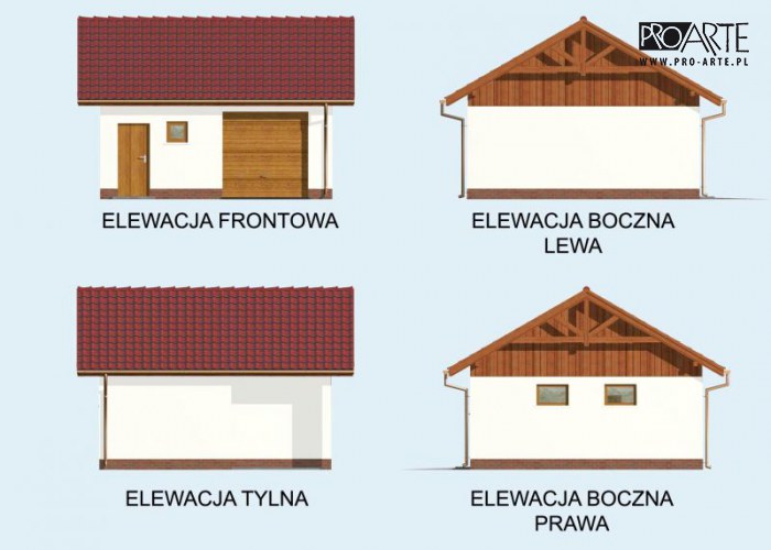 G73 szkielet drewniany garaż jednostanowiskowy z pomieszczeniem gospodarczym