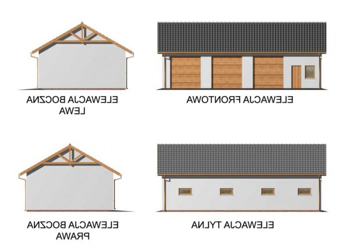 G38 szkielet drewniany, garaż trzystanowiskowy z pomieszczeniami gospodarczymi