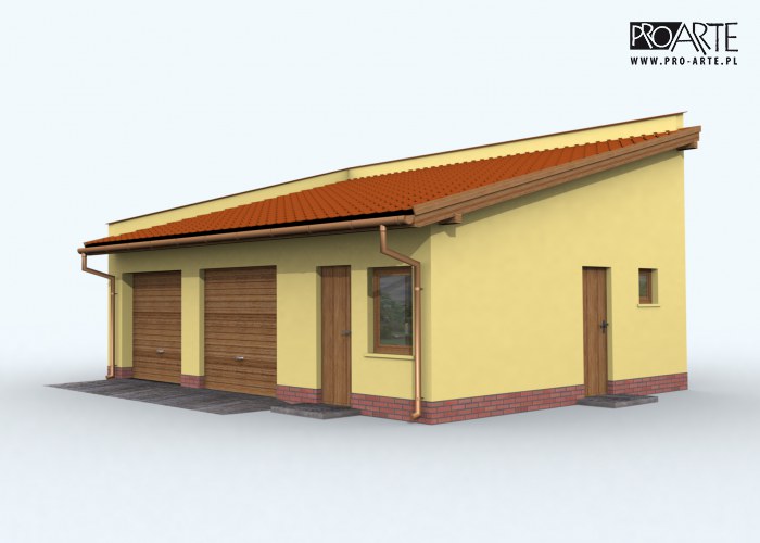 G85 szkielet drewniany projekt garażu dwustanowiskowego z pomieszczeniami gospodarczymi
