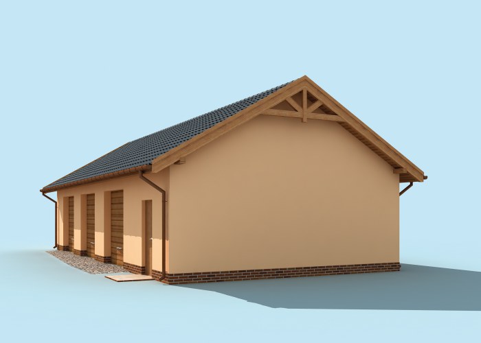 G217 szkielet drewniany garaż trzystanowiskowy z pomieszczeniami gospodarczymi