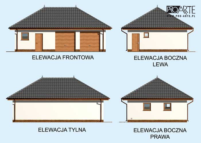 G195 szkielet drewniany garaż dwustanowiskowy z pomieszczeniem gospodarczym