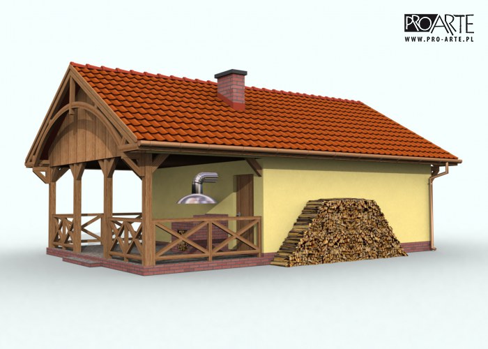G56 szkielet drewiany garaż jednostanowiskowy z pomieszczeniem gospodarczym, wiatą