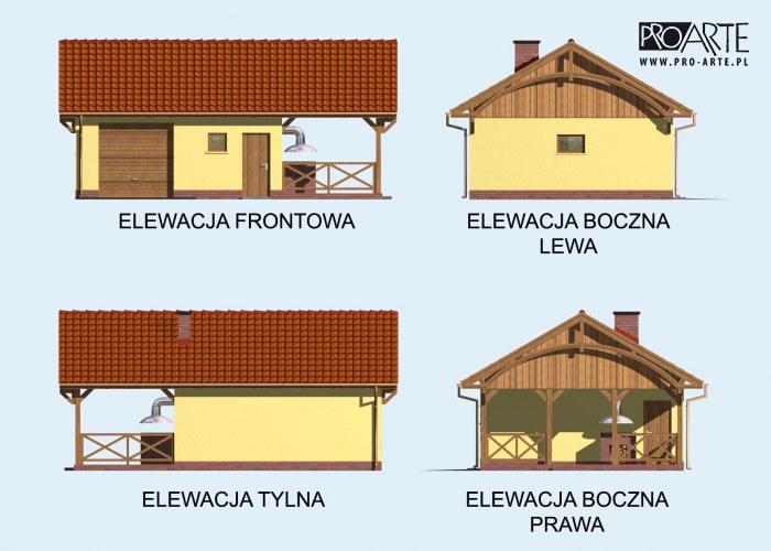 G56 szkielet drewiany garaż jednostanowiskowy z pomieszczeniem gospodarczym, wiatą