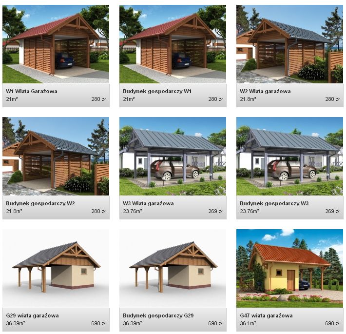 projekty wiat garażowych